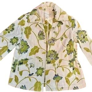 Banana Republic women’s flower leaves ‎ Linen Blend Blazer green white  0